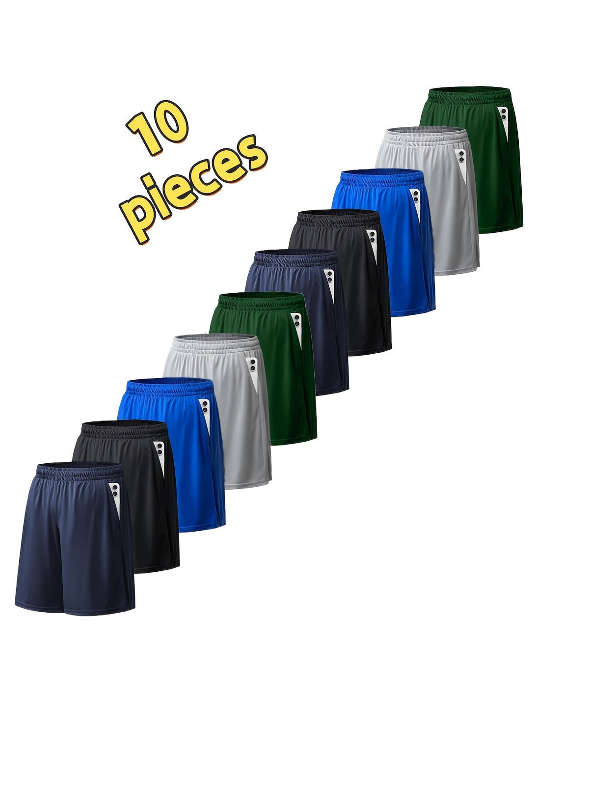 Shorts de sport à séchage rapide pour homme avec poches et taille ajustable – Shorts de training, running et salle de sport légers et coupe ample pour hommes et adolescents, 100 % polyester, couleurs unies, lavables en machine, lot de 10 en gros
