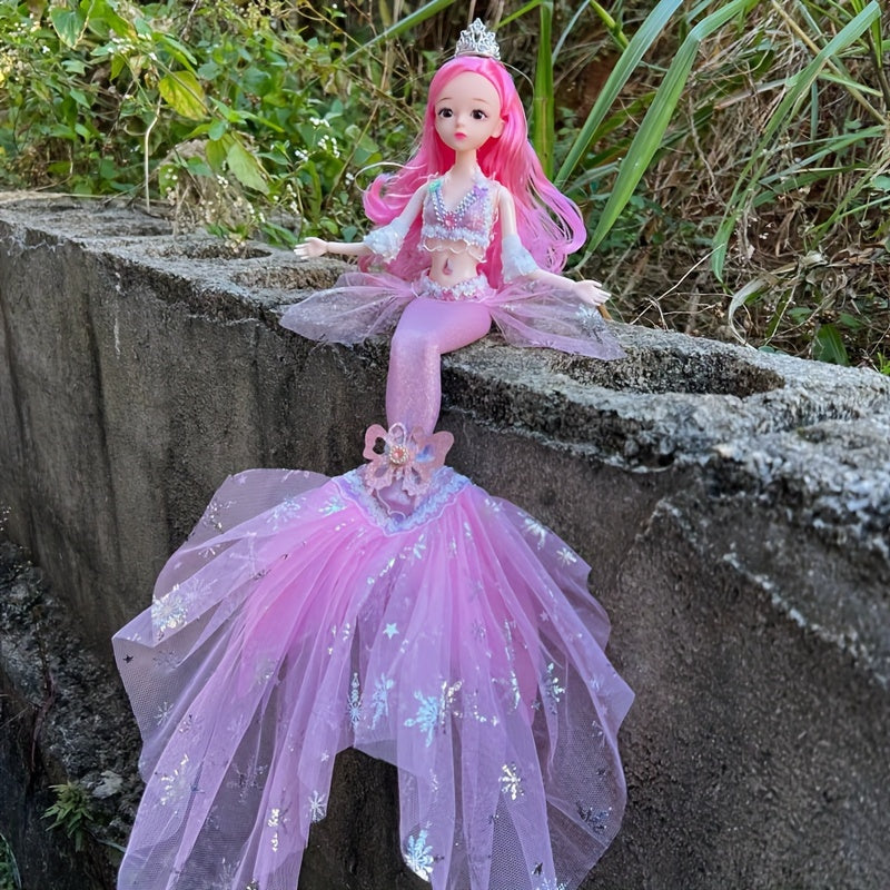 Poupée princesse sirène pour filles 45 cm – Magnifique poupée articulée avec queue en laine, yeux 3D et 11 articulations mobiles, vêtements amovibles, décoration de chambre et jouet, cadeau d'anniversaire ou de Noël