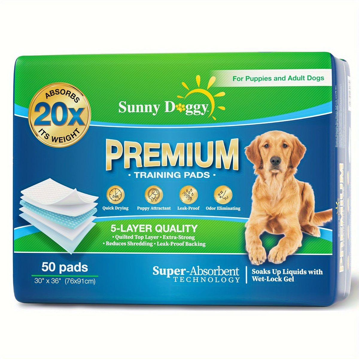 Alèses jetables pour chiens – Tapis d'apprentissage de la propreté améliorés, anti-odeurs et anti-fuites, ultra-absorbants pour le dressage à domicile, 120 unités 22"x22" / 50 unités 30"x36" / 40 unités 36"x36"