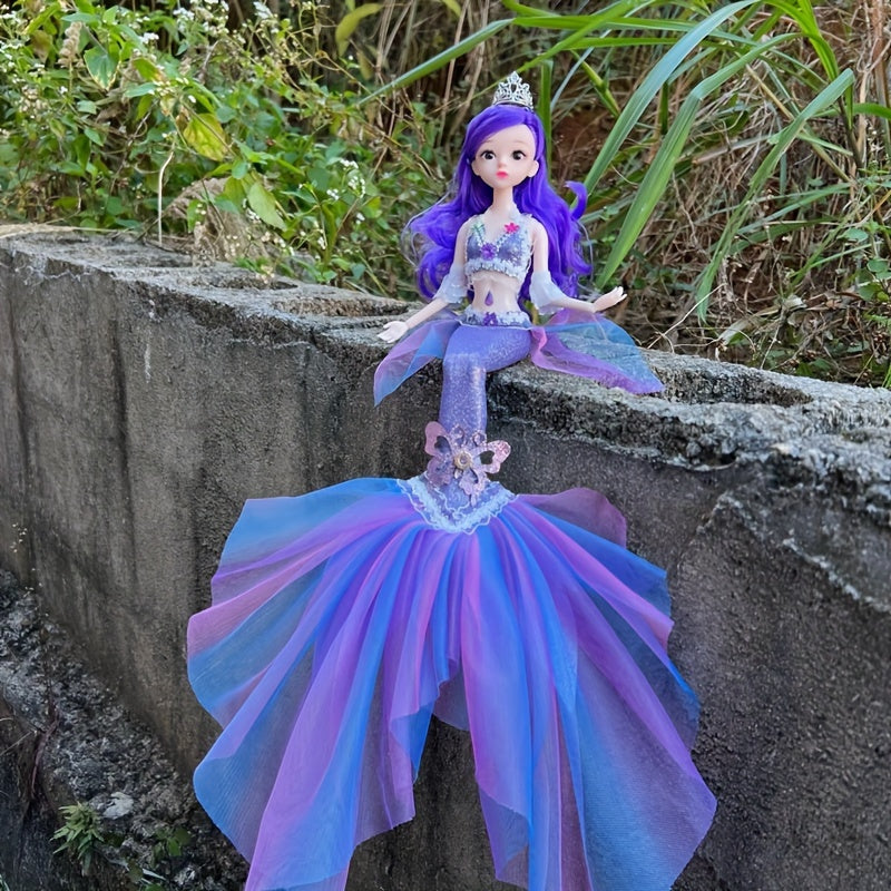 Poupée princesse sirène pour filles 45 cm – Magnifique poupée articulée avec queue en laine, yeux 3D et 11 articulations mobiles, vêtements amovibles, décoration de chambre et jouet, cadeau d'anniversaire ou de Noël