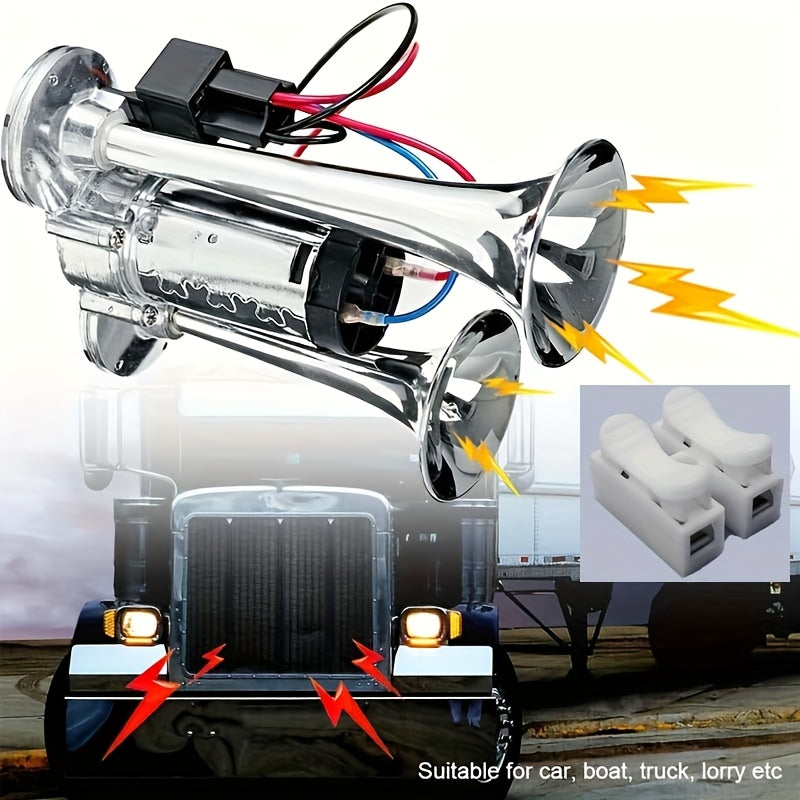 Kit de klaxon à air double 120 dB 12 V avec compresseur d'air – Klaxon de train/camion ultra puissant pour SUV, moto, pick-up, voiture et bateau – Klaxon électrique biton universel – Velora
