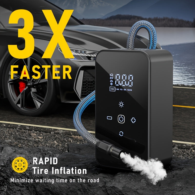 Compresseur d'air portable rechargeable par USB-C – Pompe à air sans fil 150 PSI avec manomètre numérique, éclairage LED et 5 modes de gonflage pour voiture, moto, vélo, ballon – Outil de garage léger