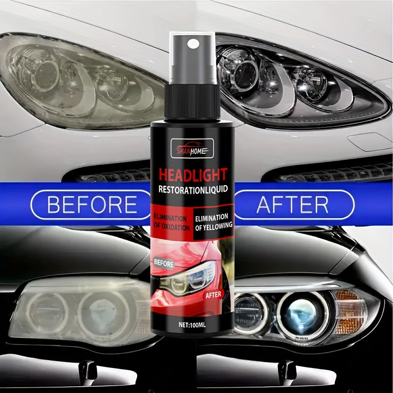 Kit de rénovation de phares – Solution anti-jaunissement et anti-oxydation avec spray de protection, restaure les phares ternis, voilés et opaques – Inclus éponge et chiffon (100 ml)