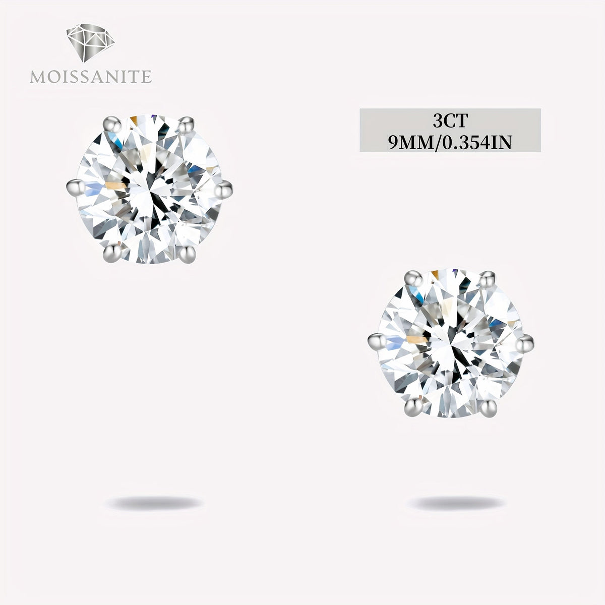 Boucles d'oreilles puces en moissanite, couleur D, pureté VVS, taille ronde brillant, argent sterling 925 – Options de 1 ct à 10 ct, pochette en velours et chiffon de polissage inclus, cadeau idéal pour un anniversaire, Noël et la Saint-Valentin (4,25 g)