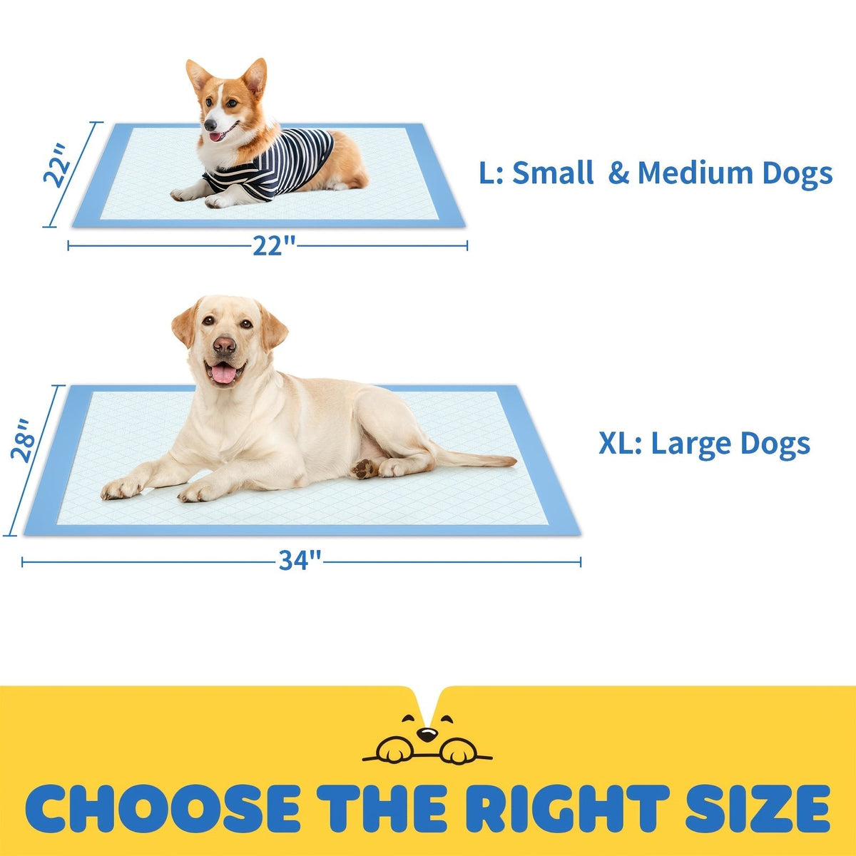 Alèses pour chiens, lot de 100 – Alèses d'apprentissage 6 couches super absorbantes, anti-fuites et anti-odeurs, protections jetables pour chiots, chiens et chats, 86 x 71 cm ou 56 x 56 cm