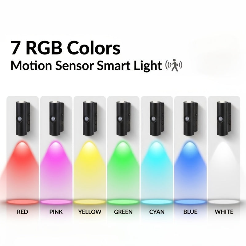 Lot de 4 appliques murales à détecteur de mouvement – Veilleuse LED magnétique, sans fil et rechargeable, double tête, 3 couleurs RVB, pour chambre, escalier, placard, armoire et intérieur de camping-car | Velora