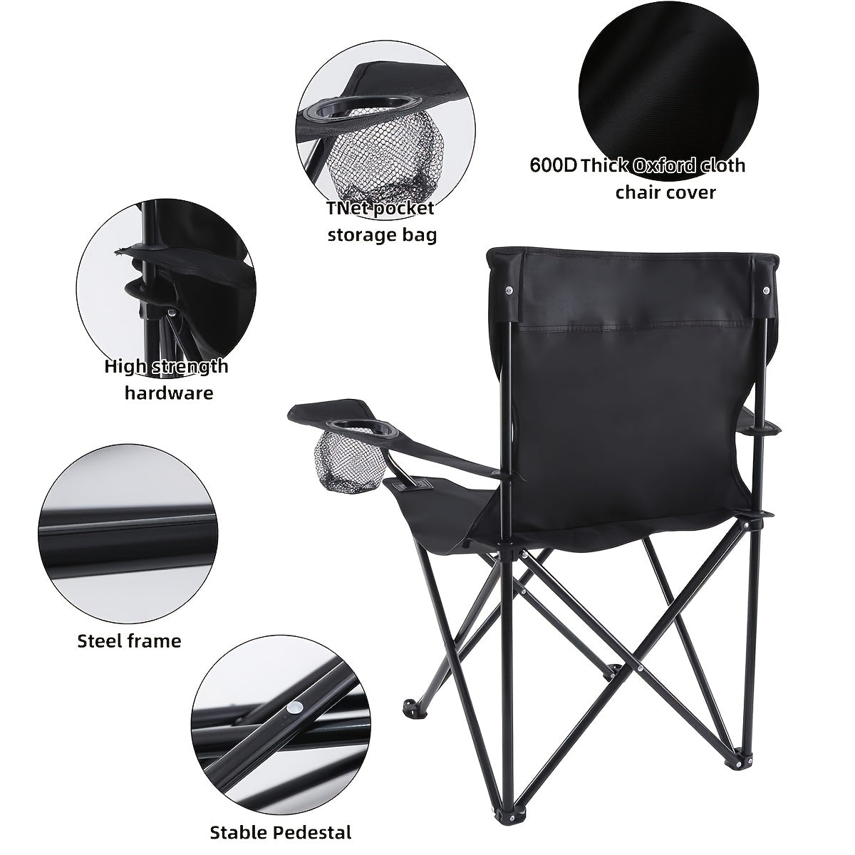 Lot de 2 chaises de camping pliables – Cadre en acier, tissu Oxford, porte-gobelets, sacs de transport portables pour barbecue en plein air, cour, plage, pique-nique, cadeau de vacances