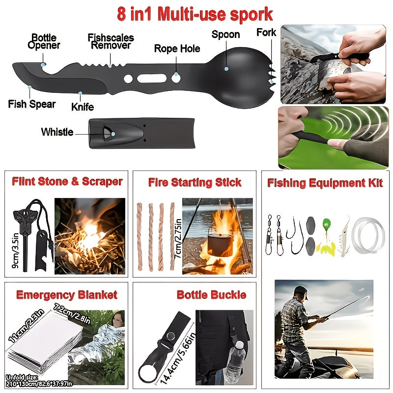 Kit de survie de 242 pièces – Équipement d'urgence en plein air avec allume-feu et trousse de premiers secours pour le camping, la randonnée, les voyages, la voiture et l'école, cadeau pour hommes et femmes, couleurs multiples