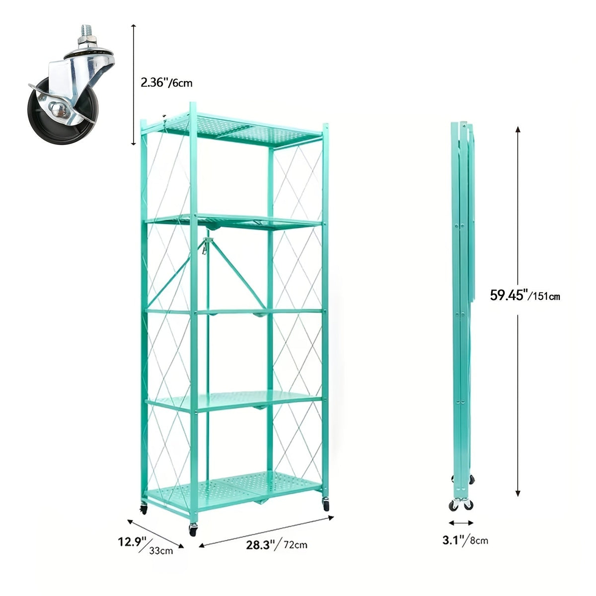 Heavy Duty Folding Storage Rack with Wheels β 3/4/5-Tier Portable Floor-Standing Shelf, No Assembly Required, for Home, Office, Bedroom & Dorm, 4 Colors Available