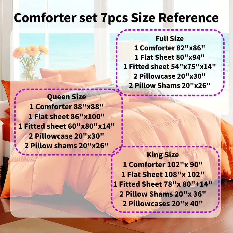 Ensemble de literie 7 pièces pour lit Queen/King – Parure de lit en microfibre douce à plis pincés, comprenant une couette, un drap-housse, un drap plat et 4 taies d'oreiller, ensemble de literie toutes saisons pour la maison et le dortoir