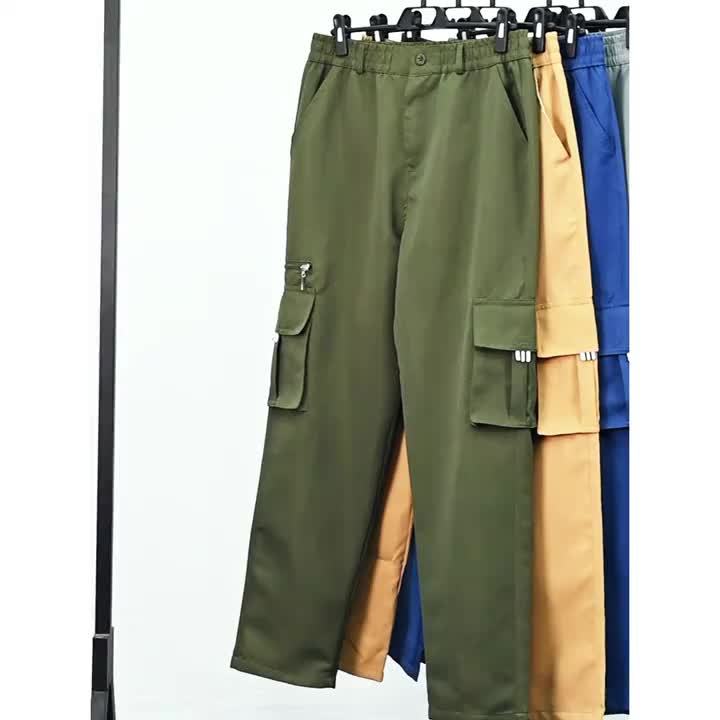 Lot de 3 pantalons cargo pour homme, coupe droite multipoches – Pantalon de randonnée en polyester tissé uni pour le printemps et l'automne, tailles S à XXXL, 9 combinaisons de couleurs
