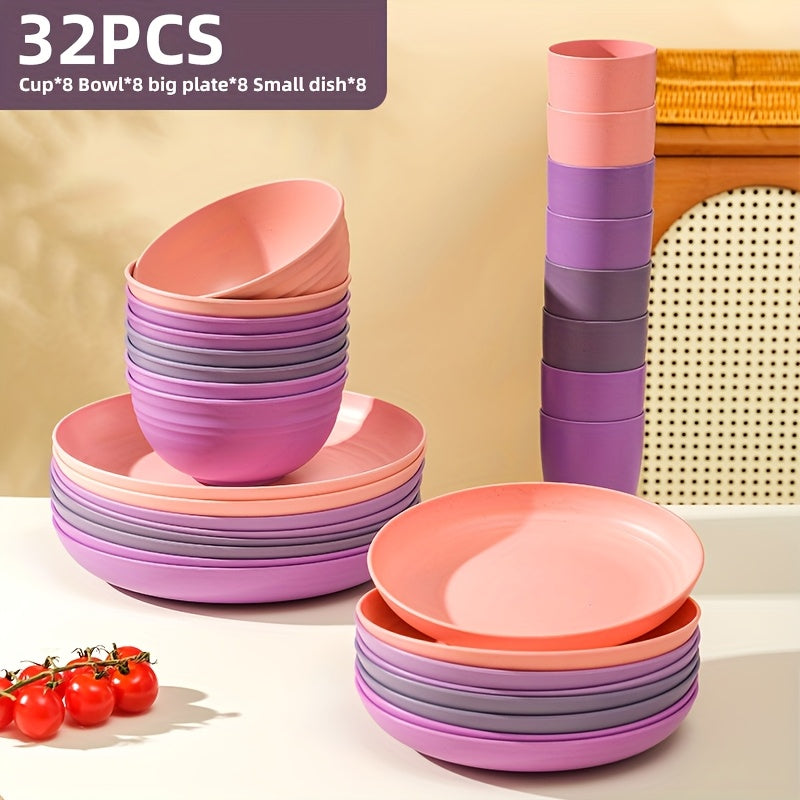 Black Wheat Straw Tableware Set β 16/32 Piece Unbreakable Eco-Friendly Plates Dessert Plates Bowls & Cups for 4-8 People, Outdoor Camping Party Wedding Halloween Kitchen Accessories