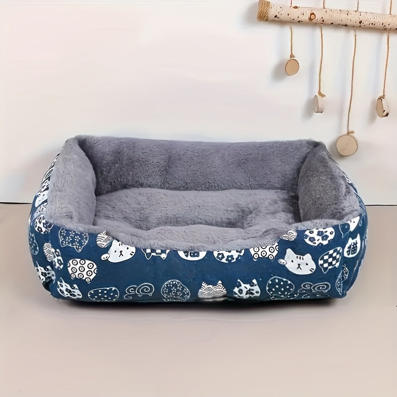 Matelas ultra-doux pour animaux et coussin de canapé – Coussin de lit chaud et confortable pour chien et chat, design bleu, tissu durable facile à nettoyer, 3 tailles M/L/XL pour chats, chiens et petits animaux