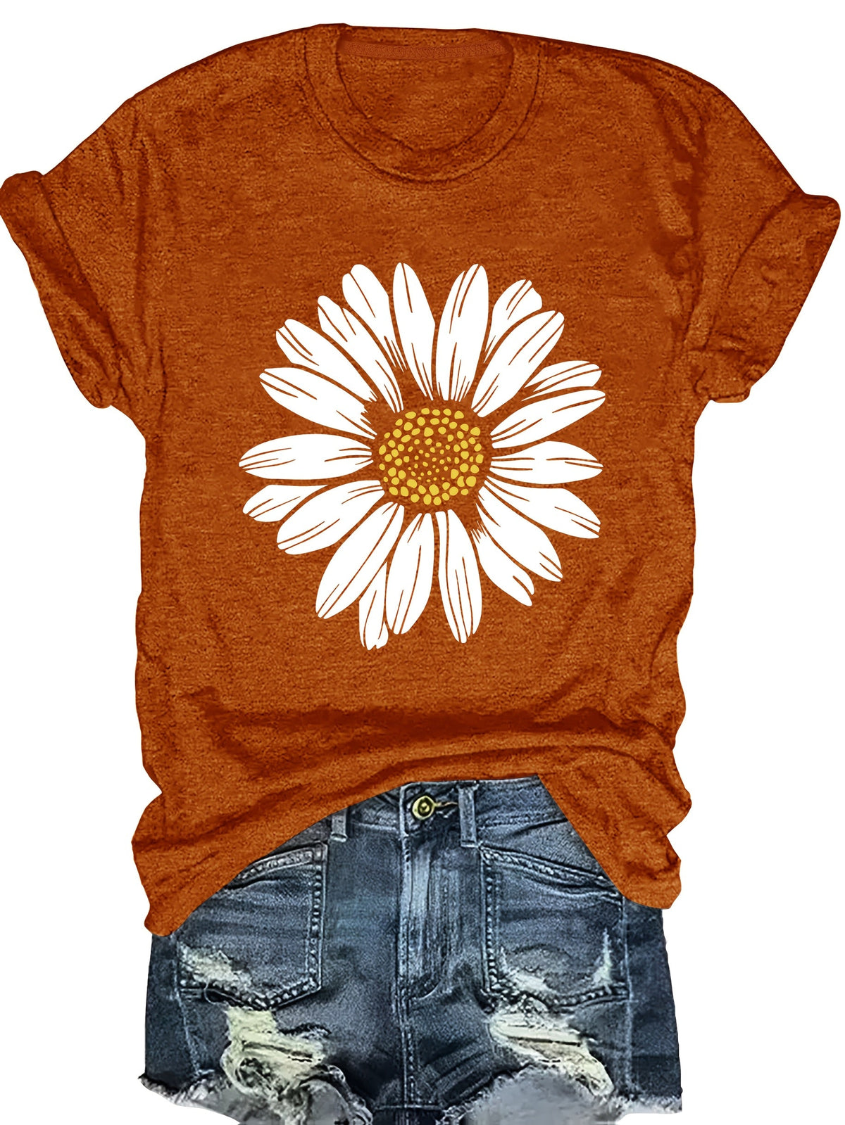 T-shirt à col rond imprimé marguerites pour femme | Hauts d'été décontractés pour femme, t-shirts à manches courtes avec motif floral mignon S M L XL XXL