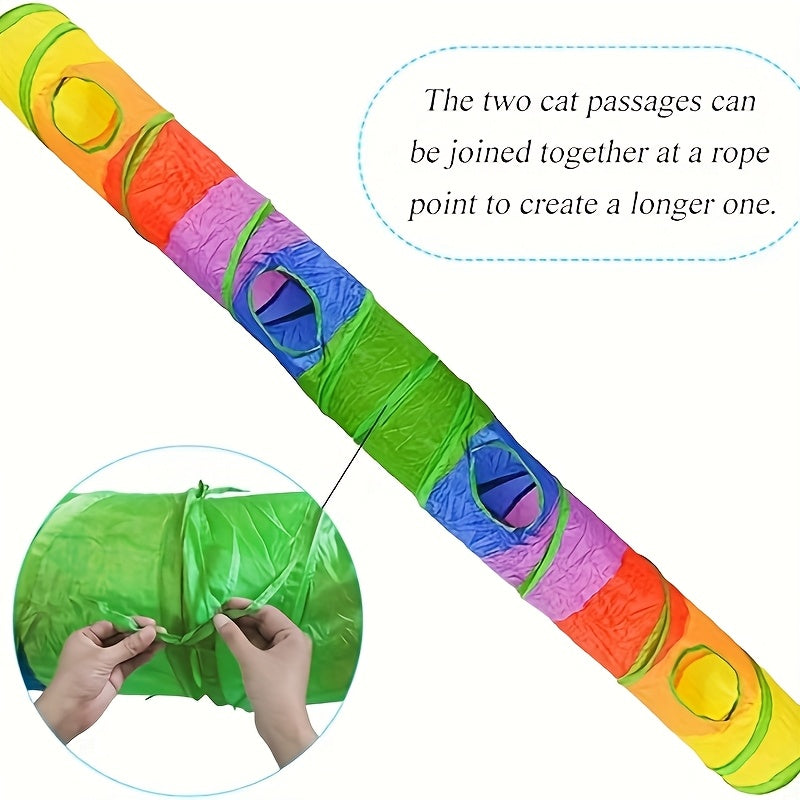 Tunnel pour chat pliable avec balle et ouvertures – Jouet tube arc-en-ciel à 3 voies en forme de S, pliable et connectable pour chats et chatons d'intérieur, configuration de jeu personnalisable