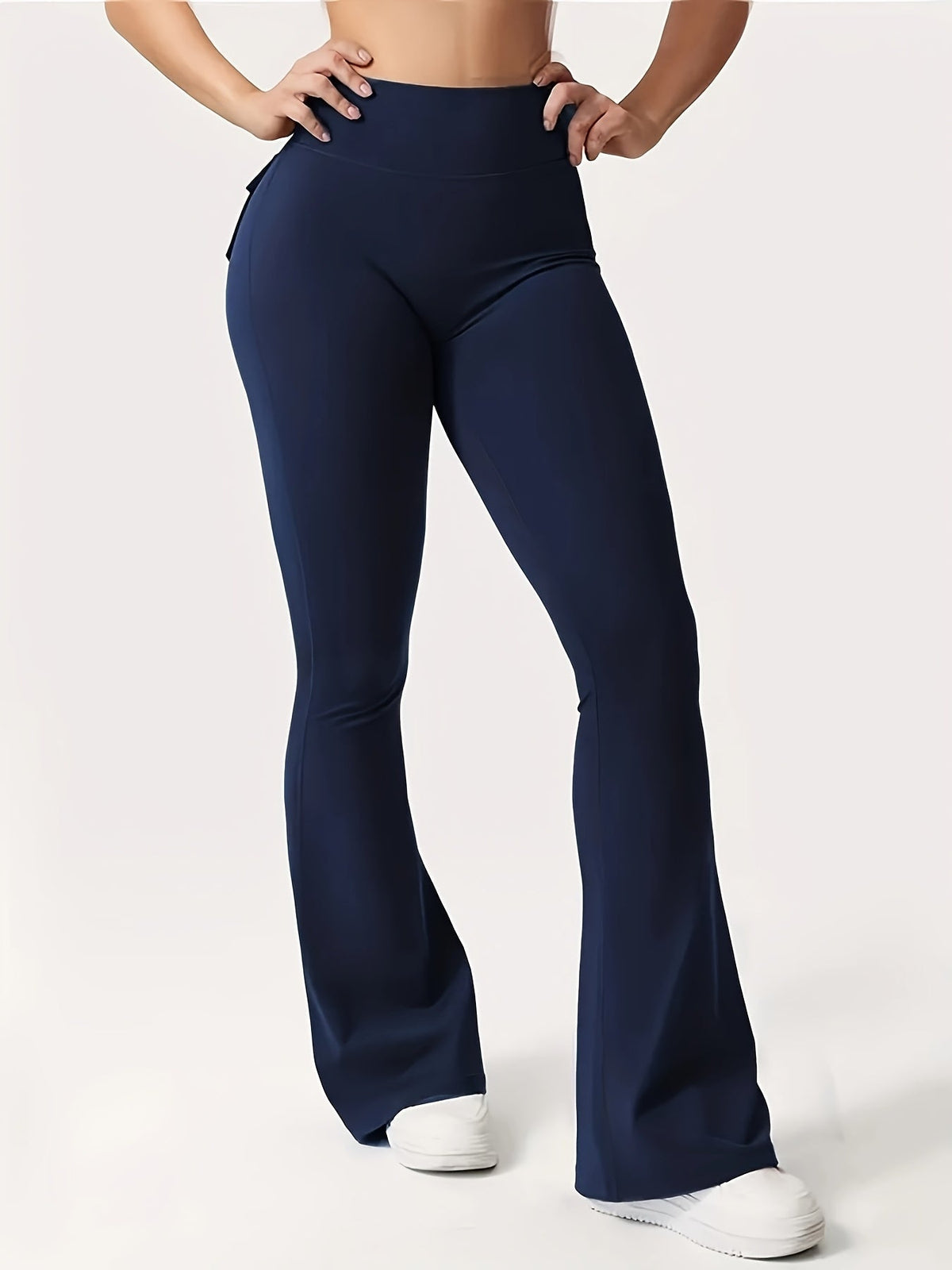 Ensemble 3 pièces pour femme : pantalon de yoga évasé à taille haute avec ceinture et poches, legging galbant effet push-up, squat-proof, 90 % polyester extensible, coupe évasée pour le sport, la gym, la course et le quotidien