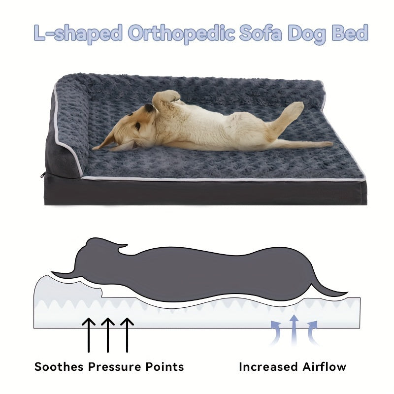Canapé-lit pour grand chien en forme de L – Canapé pour animaux en tissu tricolore avec housse amovible et base antidérapante, lit orthopédique pour un sommeil profond, pour chiens de grande et moyenne taille