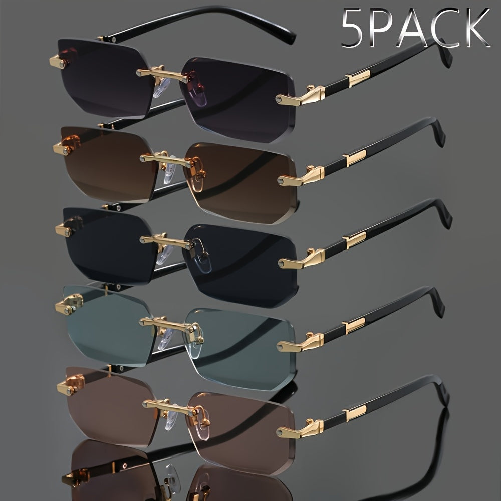 Lot de 5 paires de lunettes de mode en métal sans monture, style classique et tendance pour hommes et femmes - Idéal pour les fêtes d'été, le style urbain, la photographie, cadeau de vacances