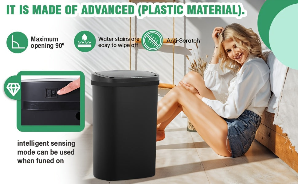 Poubelle automatique sans contact de 50 L (13 gallons) avec détecteur de mouvement, en acier inoxydable et plastique, pour cuisine, bureau, chambre et salon