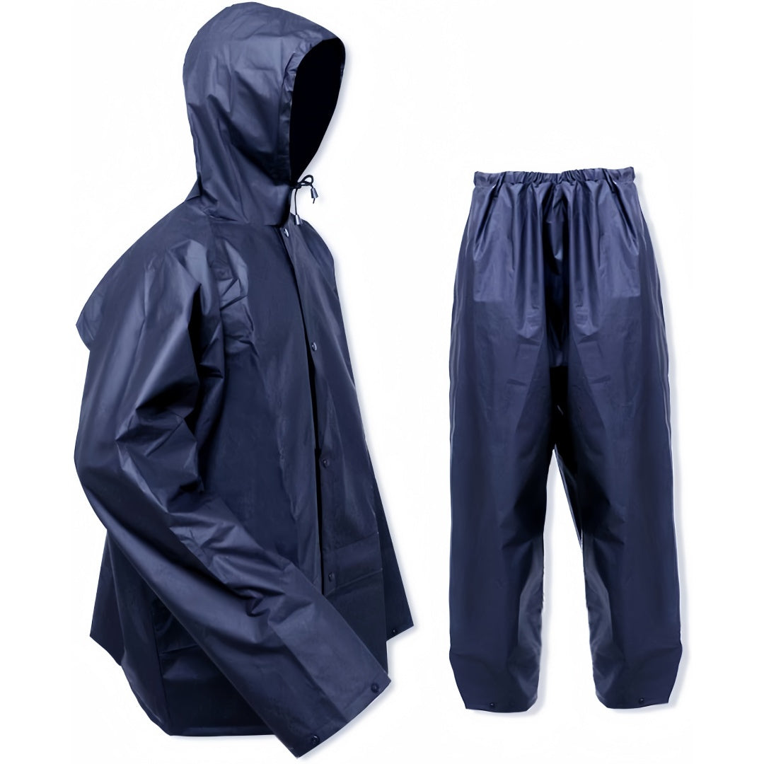 Ensemble de pluie imperméable pour hommes et femmes – Manteau de pluie léger et coupe-vent avec pantalon, équipement de pluie compact pour la randonnée, la pêche, le cyclisme et les sports de plein air, bleu marine, S-XXXL