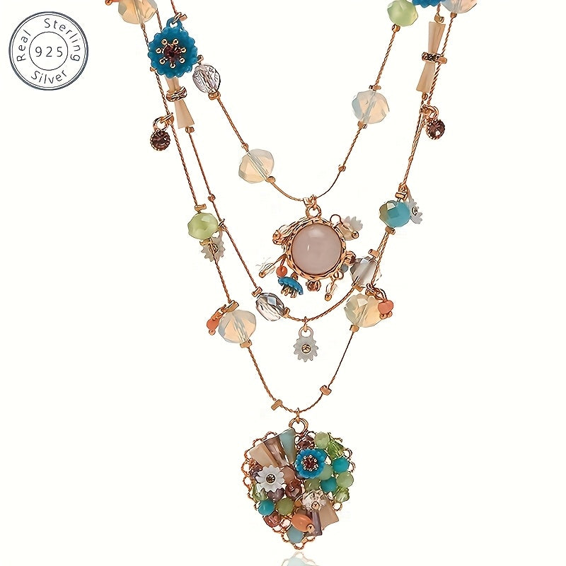 Parure collier multi-rangs et boucles d'oreilles en argent sterling 925 fait main avec perles et breloque cœur pour femme – Bijou pierre de naissance de décembre, cadeau élégant pour le quotidien et les mariages avec boîte cadeau offerte
