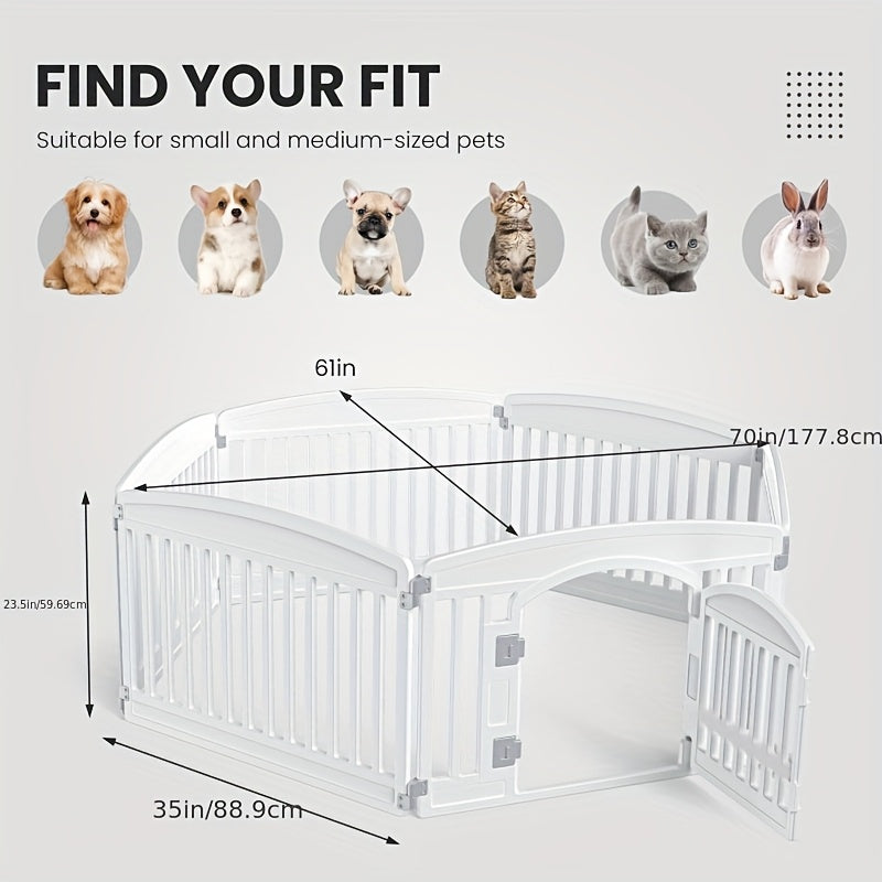 Parc pour chiens pliable à 4 ou 6 panneaux avec fond antidérapant, enclos portable pour chiots, intérieur et extérieur, avec porte à verrouillage de sécurité pour chiens de taille moyenne – Noir et blanc