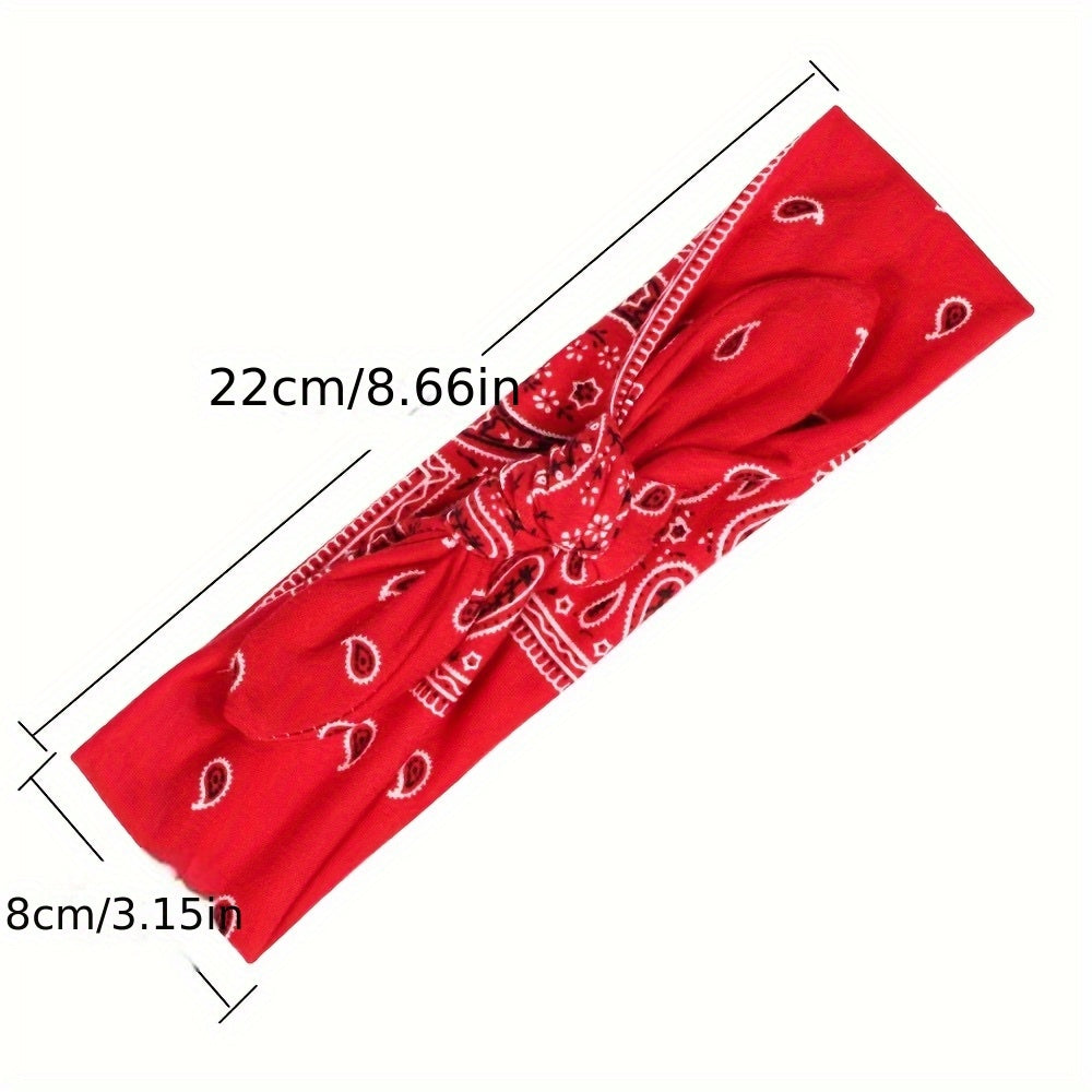 Lot de 6 bandeaux élastiques bohèmes à motif cachemire pour femmes – Foulards élastiques amples en 6 coloris (bleu ciel, noir, bleu marine, rouge vin, blanc, rouge), pour toutes les saisons, usage quotidien et extérieur