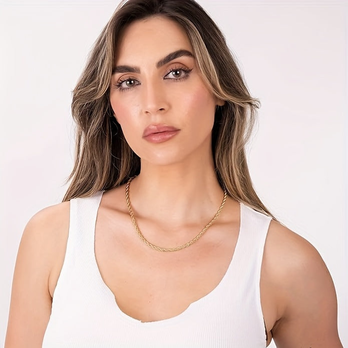 Collier chaîne torsadée plaqué or 18 carats sur argent sterling 925 – Chaîne unisexe élégante style hip-hop, 20"/22"/24", coffret cadeau pour Noël et la fête des mères