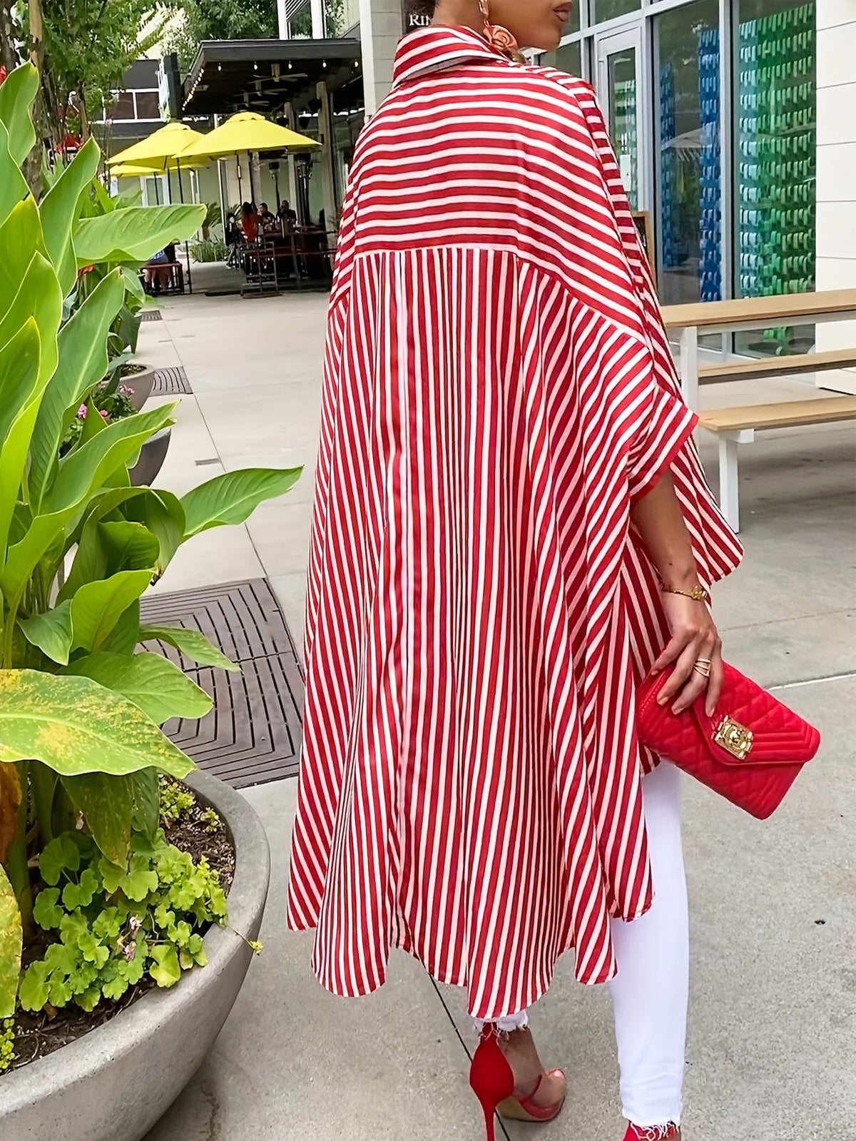 Chemise décontractée pour femme à rayures, devant court et dos long, manches longues, col à revers, 100 % polyester, S M L XL XXL, rouge, noir, blanc