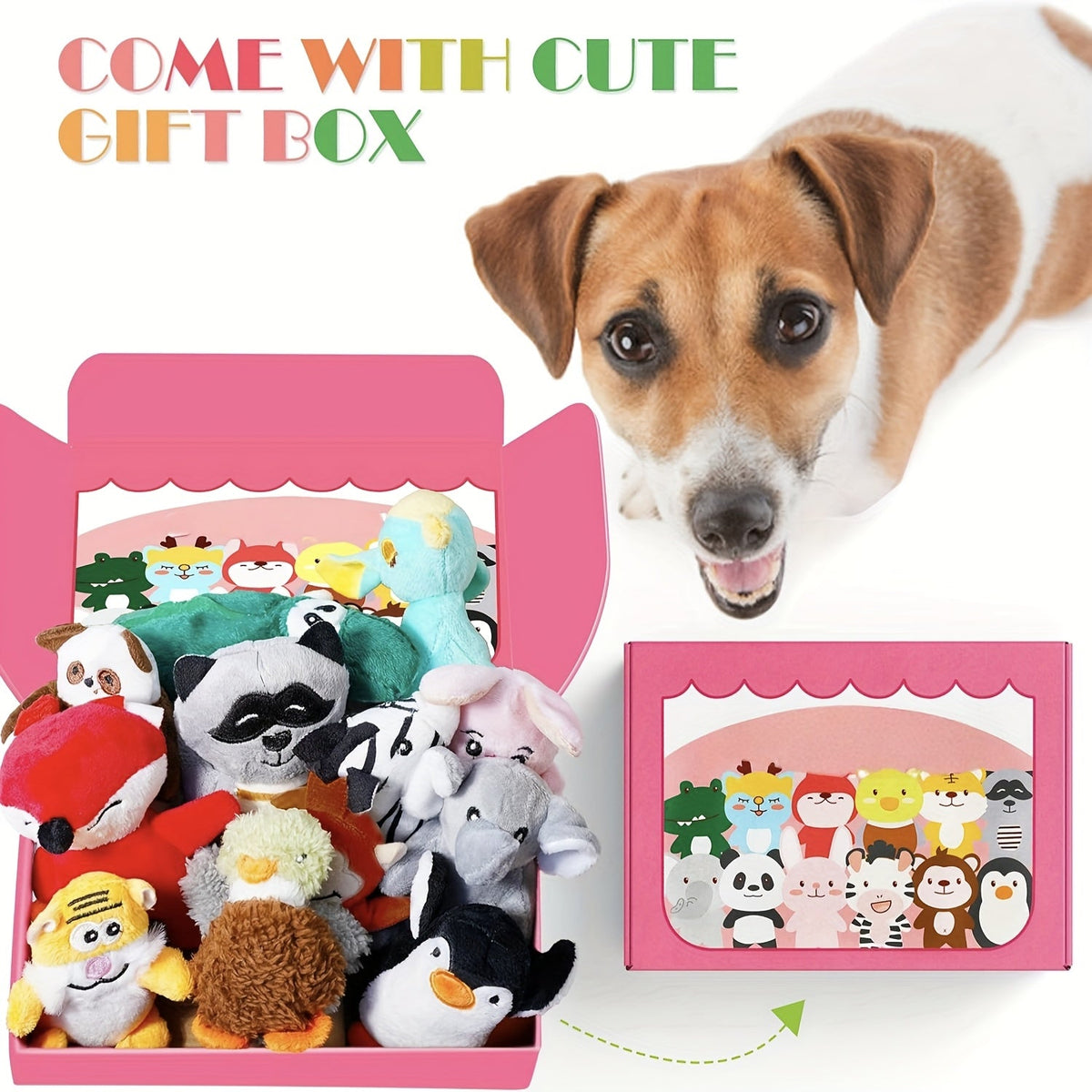 Lot de 12 jouets en peluche couineurs pour chiens – Jouets pour chiots, petits et moyens chiens – Jouets de dentition doux avec coffret cadeau : renard, tigre, lapin, panda et plus