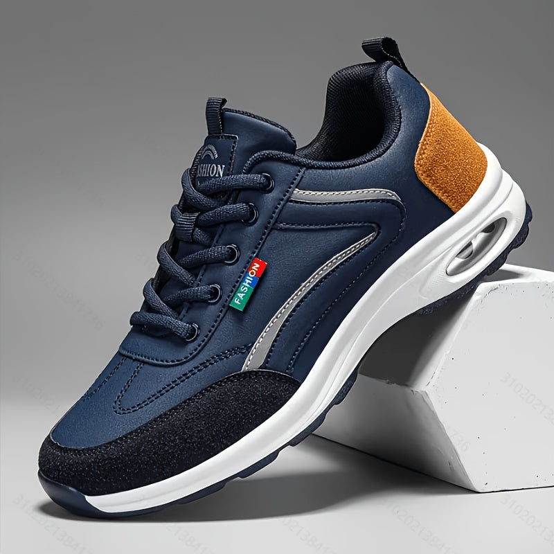Baskets de mode pour hommes à lacets – Chaussures de course décontractées à semelle souple antidérapante, tige en polyuréthane, doublure confortable, légères pour les sports de plein air, la marche et le quotidien – Disponibles en bleu, noir et blanc