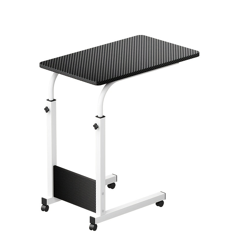 Table pour ordinateur portable réglable en hauteur avec 4 roulettes et double étagère – Bureau poste de travail mobile pour chevet, dortoir, bureau, salon, structure en acier robuste, design gain de place