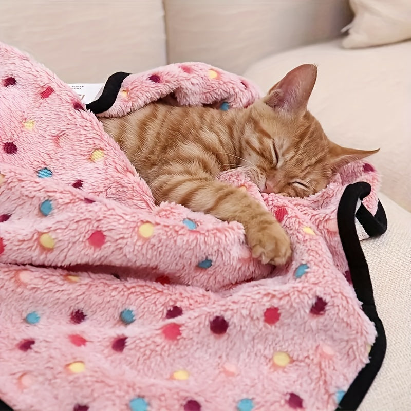 Couverture ultra-douce pour chiens et chats - Couverture en polaire chaude et douillette à motif pois avec bordure noire pour chiots, chatons, animaux de petite, moyenne et grande taille, 3 couleurs et 3 tailles S M L