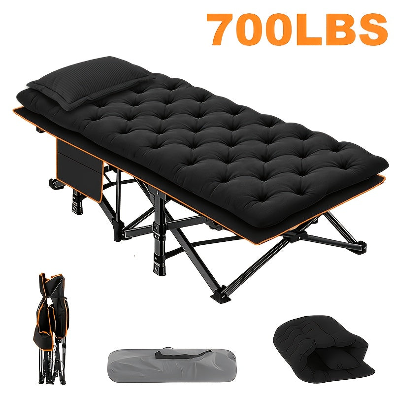 Lit de camp pliant portatif pour adultes - Tissu Oxford double épaisseur, très résistant 225/270/320 kg, lit de camping extérieur pliable avec sac de transport pour la plage, la sieste, les voyages, noir et gris