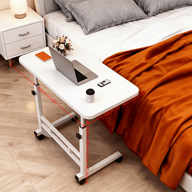 Bureau de lit roulant réglable en hauteur de 58 à 89 cm avec étagère de rangement et roulettes multidirectionnelles pour chambre à coucher, bureau ou ordinateur portable