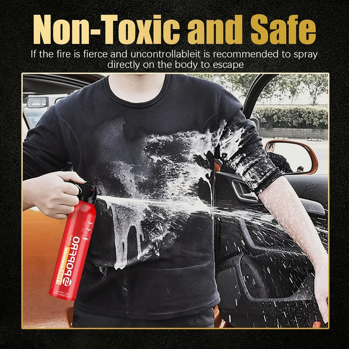 Spray extincteur portable 4-en-1 pour la maison, la cuisine, le garage et la voiture – Conçu pour les feux d'origine électrique, textile et huile, non toxique, facile à nettoyer, dispositif de sécurité incendie mural