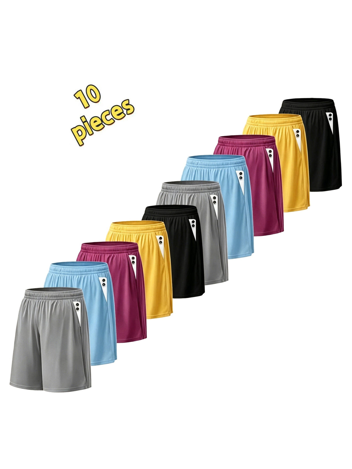 Shorts de sport à séchage rapide pour homme avec poches et taille ajustable – Shorts de training, running et salle de sport légers et coupe ample pour hommes et adolescents, 100 % polyester, couleurs unies, lavables en machine, lot de 10 en gros