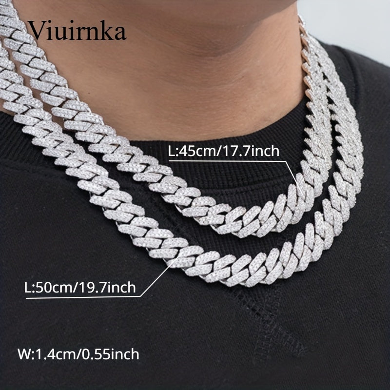 Collier chaîne maille cubaine pour homme style hip-hop avec incrustation de pierres synthétiques – Tons argent et or, 45 cm / 50 cm, coffret cadeau inclus, bijou audacieux pour toutes les occasions