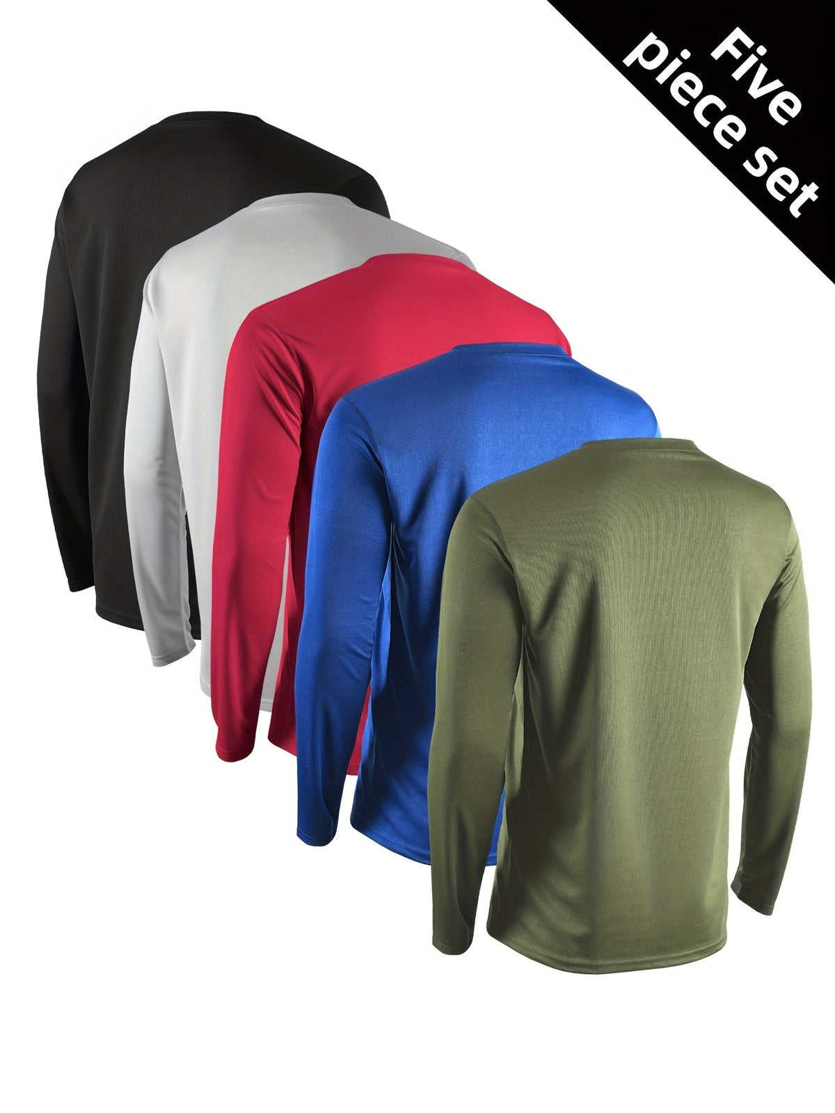 Lot de 5 t-shirts de sport à manches longues pour homme, séchage rapide, évacuation de l'humidité, respirants, anti-odeurs, extensibles, pour running et entraînement, S-XXL