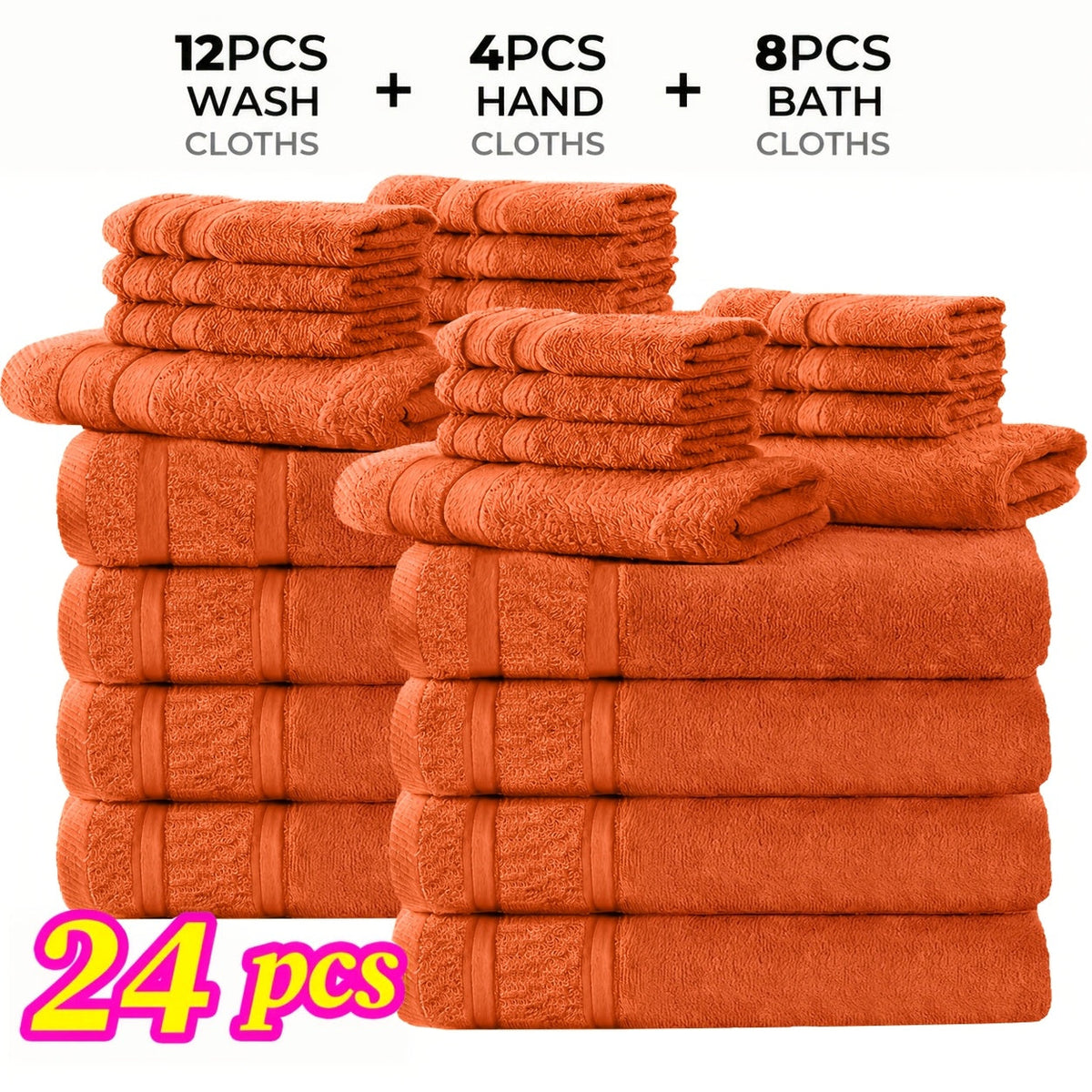 Ensemble de 12 ou 24 débarbouillettes en coton – Qualité hôtel, très absorbantes et à séchage rapide pour salle de bain, spa, salle de sport et maison, gris foncé, bleu, blanc, violet, orange