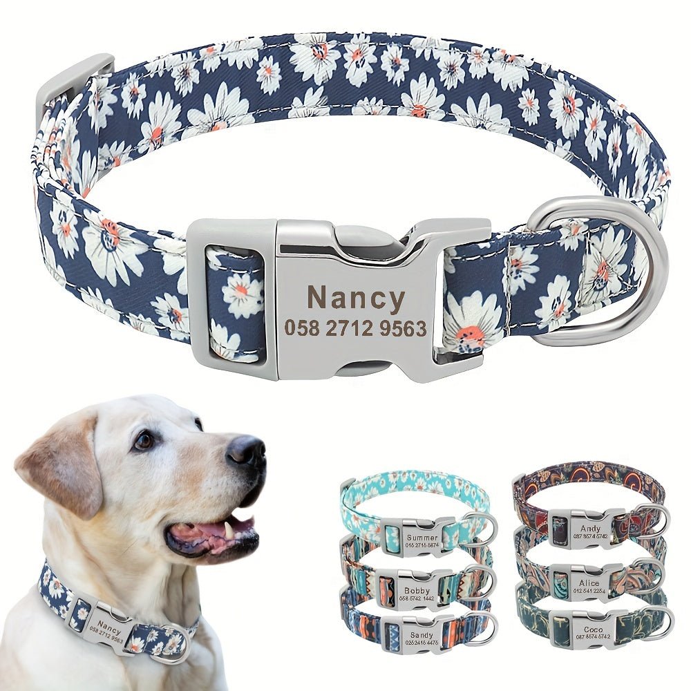 Collier pour chien en nylon personnalisé, gravé et imprimé avec nom et numéro de téléphone – Collier pour animaux de compagnie pour chiots, chats et chiens de petite à grande taille, tailles S, M, L, 7 couleurs éclatantes