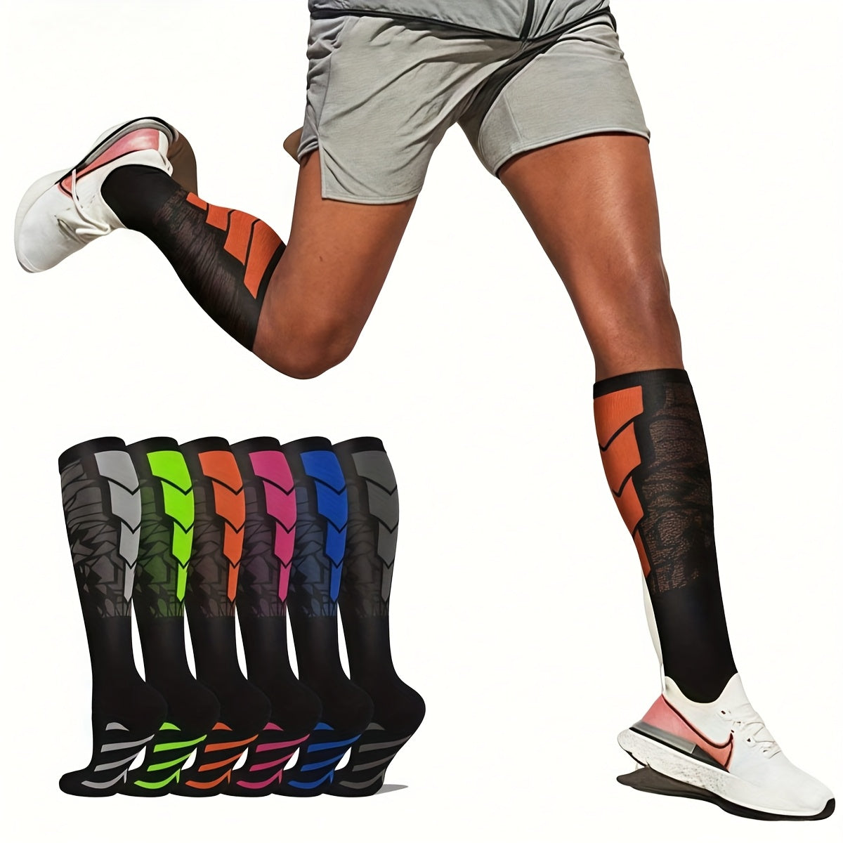 Lot de 6 paires de chaussettes de sport de compression unisexe, respirantes et anti-humidité, en maille polyester, idéales pour le basketball, le football, la course à pied, la randonnée et les sports de plein air – Tailles S/M et L/XL