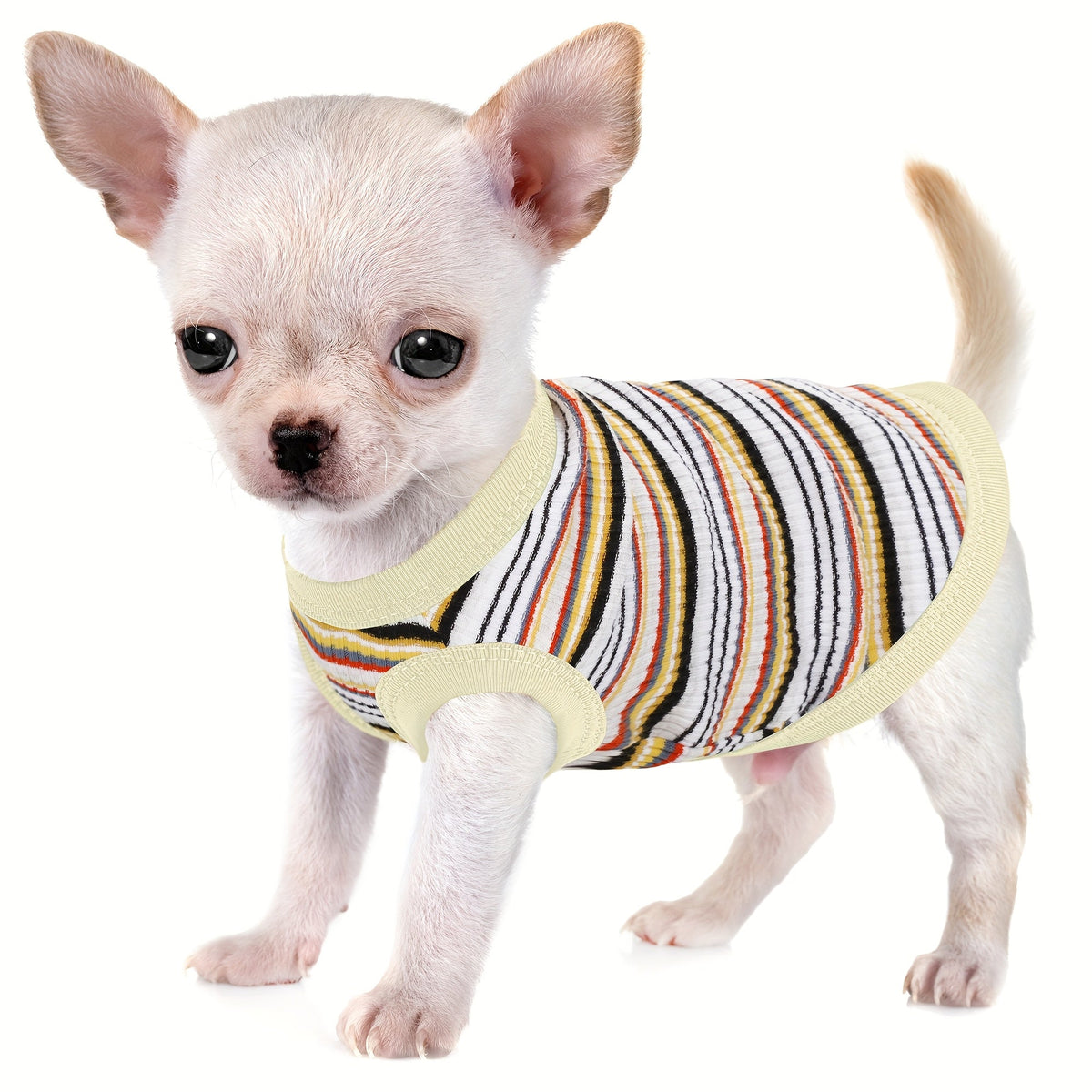 Débardeur doux à rayures côtelées pour petits chiens - T-shirt léger et respirant pour chiens de races XS à XXL, vêtement mignon disponible en 11 couleurs pour le quotidien (Chihuahua, Yorkshire, Poméranien)