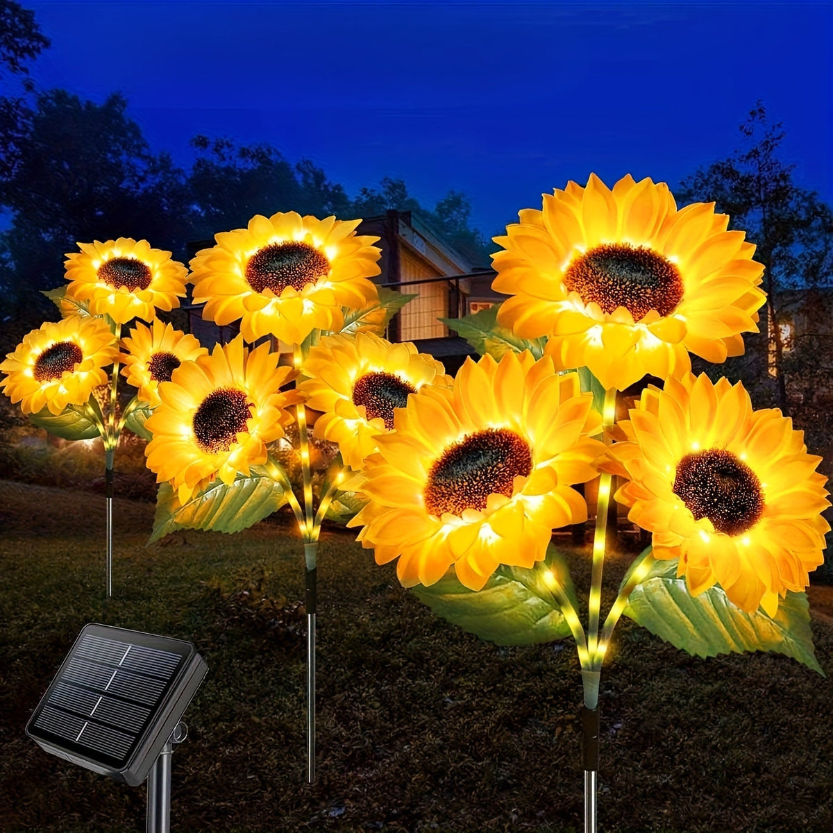 Lampes solaires tournesol pour jardin, éclairage décoratif étanche sur piquet pour allée, pelouse, patio, cour et parterre de fleurs, allumage/extinction automatique, décoration de jardin solaire, lot de 1 ou 2