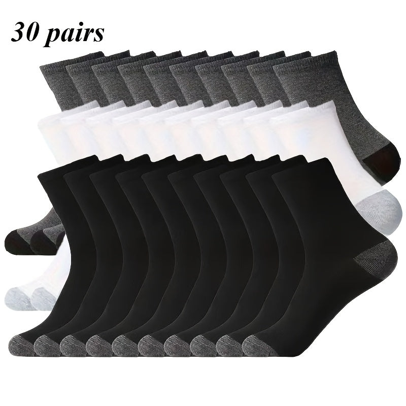 Lot de 20 ou 30 paires de chaussettes pour homme – Chaussettes de sport mi-mollet respirantes, chaussettes de sport à évacuation de l'humidité pour homme, taille unique