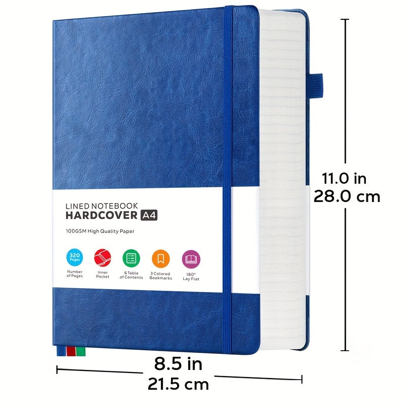 Carnet à couverture rigide A4 320 pages – Grand journal en cuir ligné pour femmes et hommes, papier épais 100 g/m², carnet ligné 21,6 x 28 cm pour le travail, l'école, les études, l'écriture et les affaires, 6 couleurs