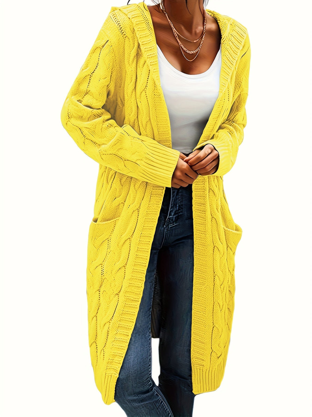 Women's Solid Color Knit Cardigan Sweater – Soft Stretch Polyester Open Front Layering Jacket for Fall Winter
