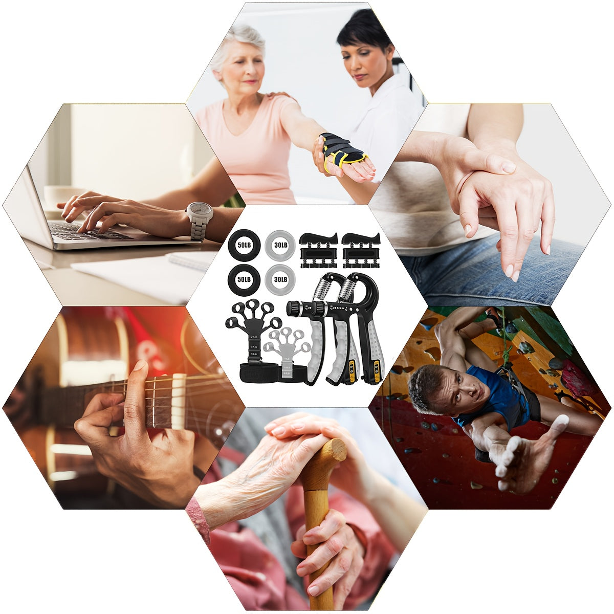 Kit d'entraînement de la force de préhension 4 pièces – Pince de musculation, exerciseur de doigts, anneau de renforcement manuel et extenseur de doigts avec dragonne pour hommes, femmes et athlètes