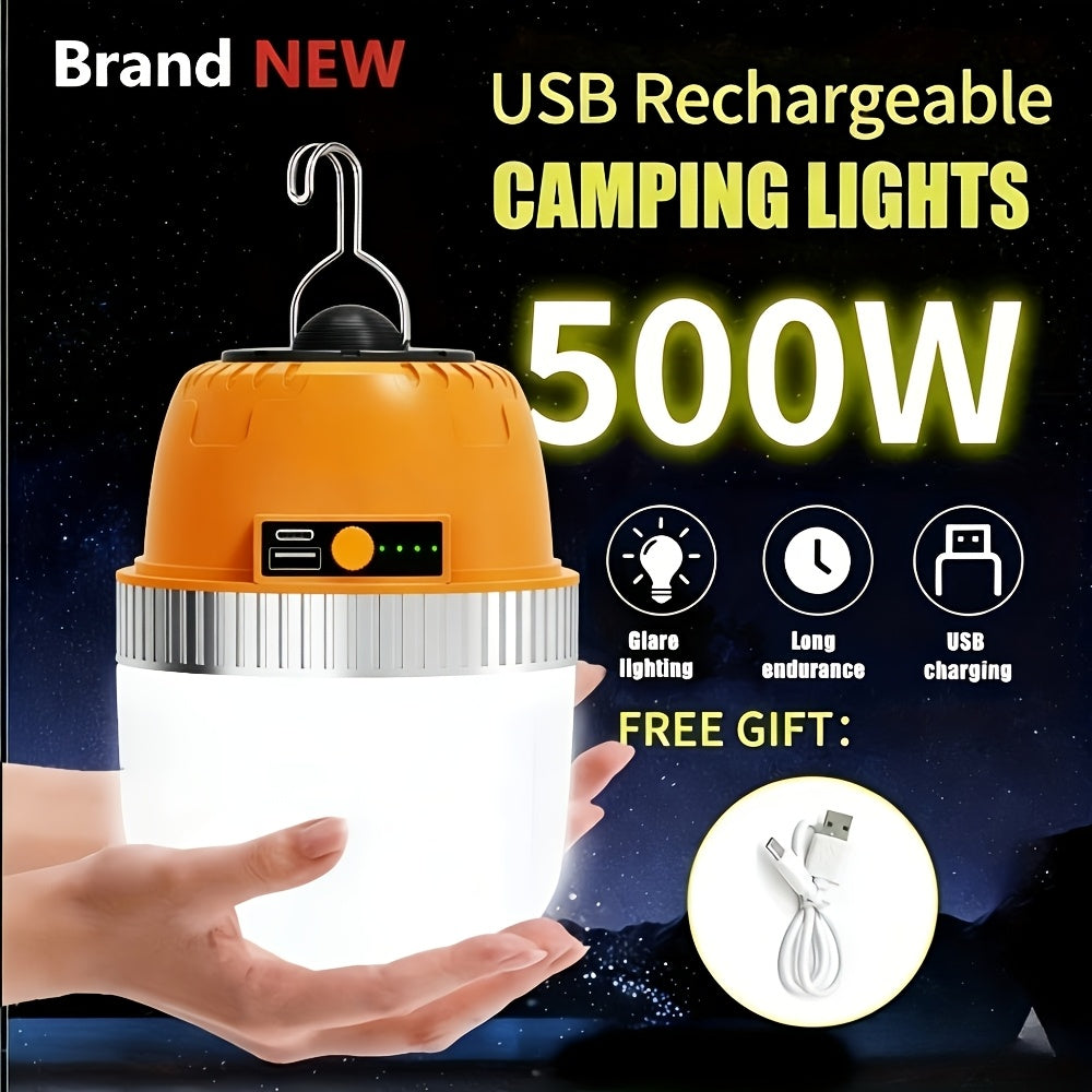 Lanterne de camping LED rechargeable par USB avec batterie externe intégrée, lampe de tente portable ultra-lumineuse pour camping, barbecue, terrasse, extérieur et urgences, recharge les téléphones portables, design autoportant et suspendu