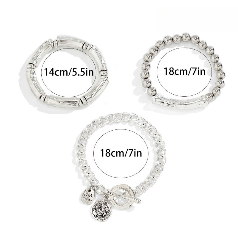 Lot de 3 bracelets joncs épais en argent 925 pour femme – Bracelets statement audacieux, style hip-hop et punk, empilables, plaqué argent, parure superposée pour toutes les occasions